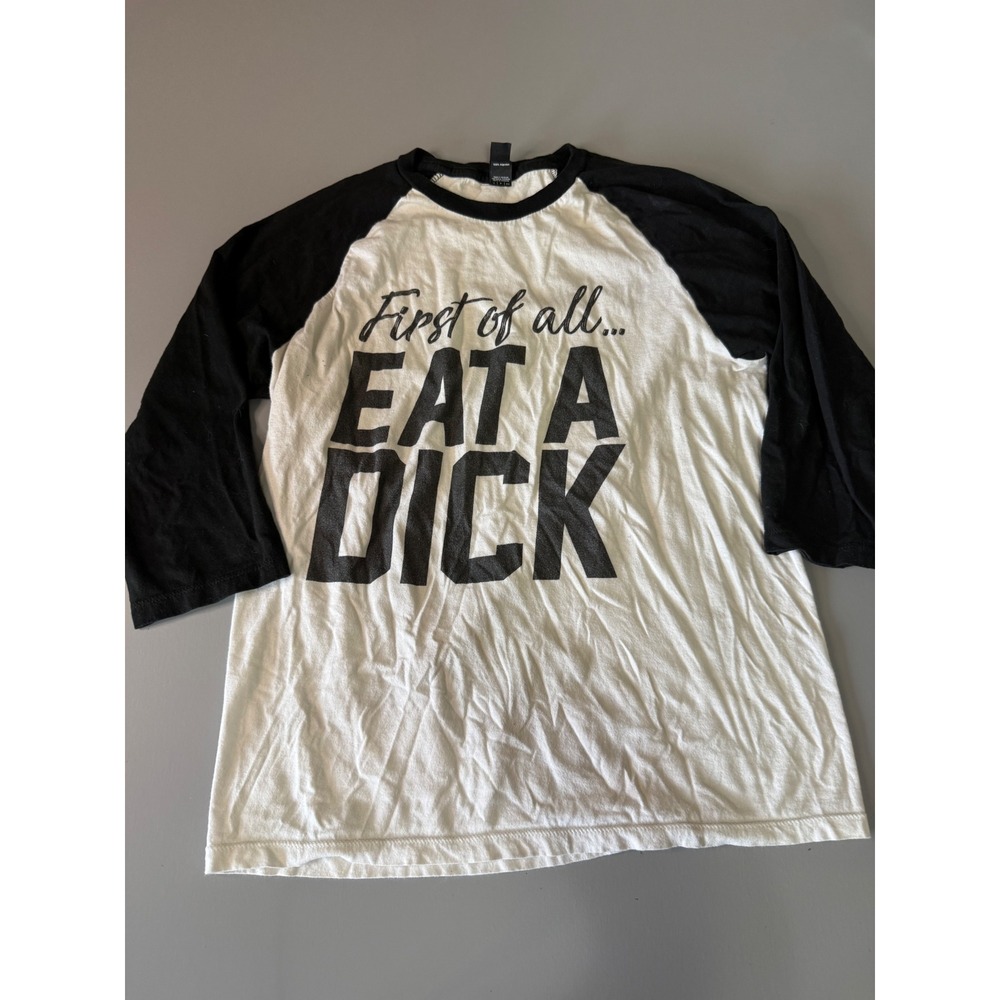 District Eat A Dick Graphic Raglan Baseball Tee Black White Small